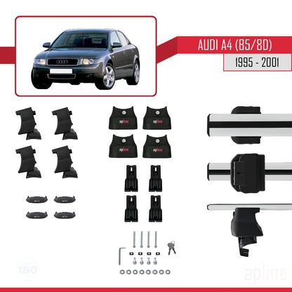 Kompatibel mit A4 (B5) 1995-2001 ACE-4 Dachgepäckträger, graues Aluminium, 2 Stangen
