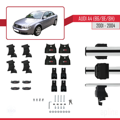 Kompatibel mit A4 (B6) 2001-2004 ACE-4 Dachgepäckträger, graues Aluminium, 2 Stangen