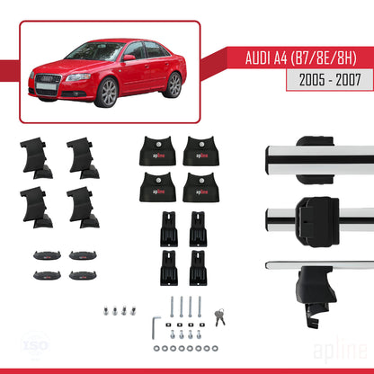 Kompatibel mit A4 (B7) 2005-2007 ACE-4 Dachgepäckträger, graues Aluminium, 2 Stangen