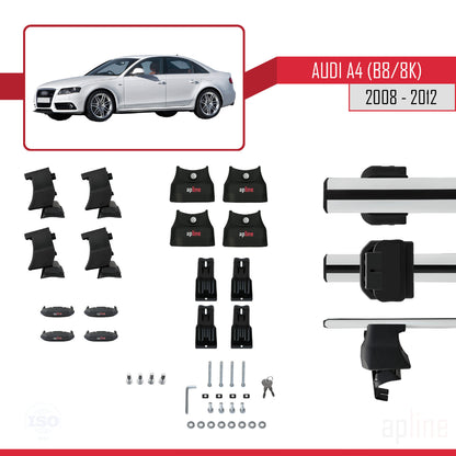 Kompatibel mit A4 (B8) Vor-Facelift 2008-2012 ACE-4 Dachgepäckträger, graues Aluminium, 2 Stangen