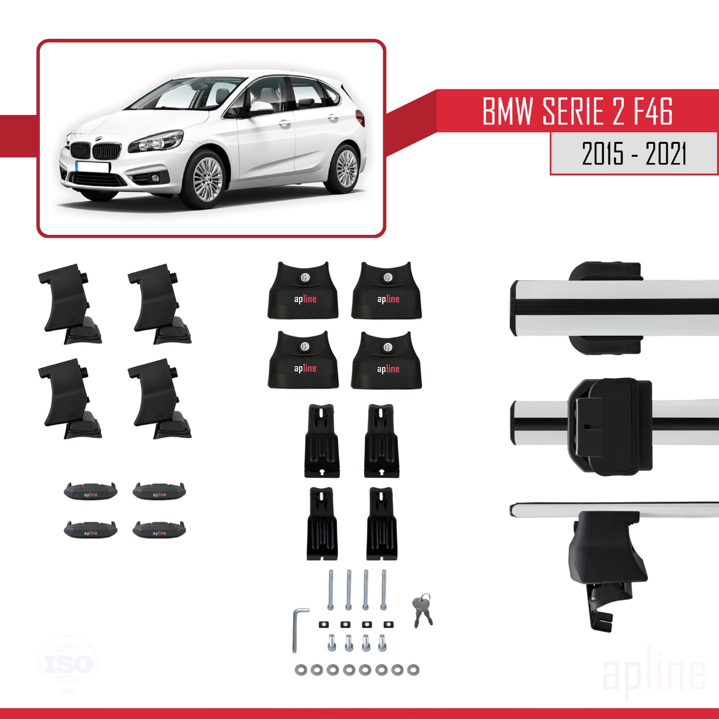 Kompatibel mit BMW 2er (F46) Gran Tourer 2015-2021 ACE-4 Dachträger Auto-Reling Gepäckträger Grau Aluminium 2 Stangen