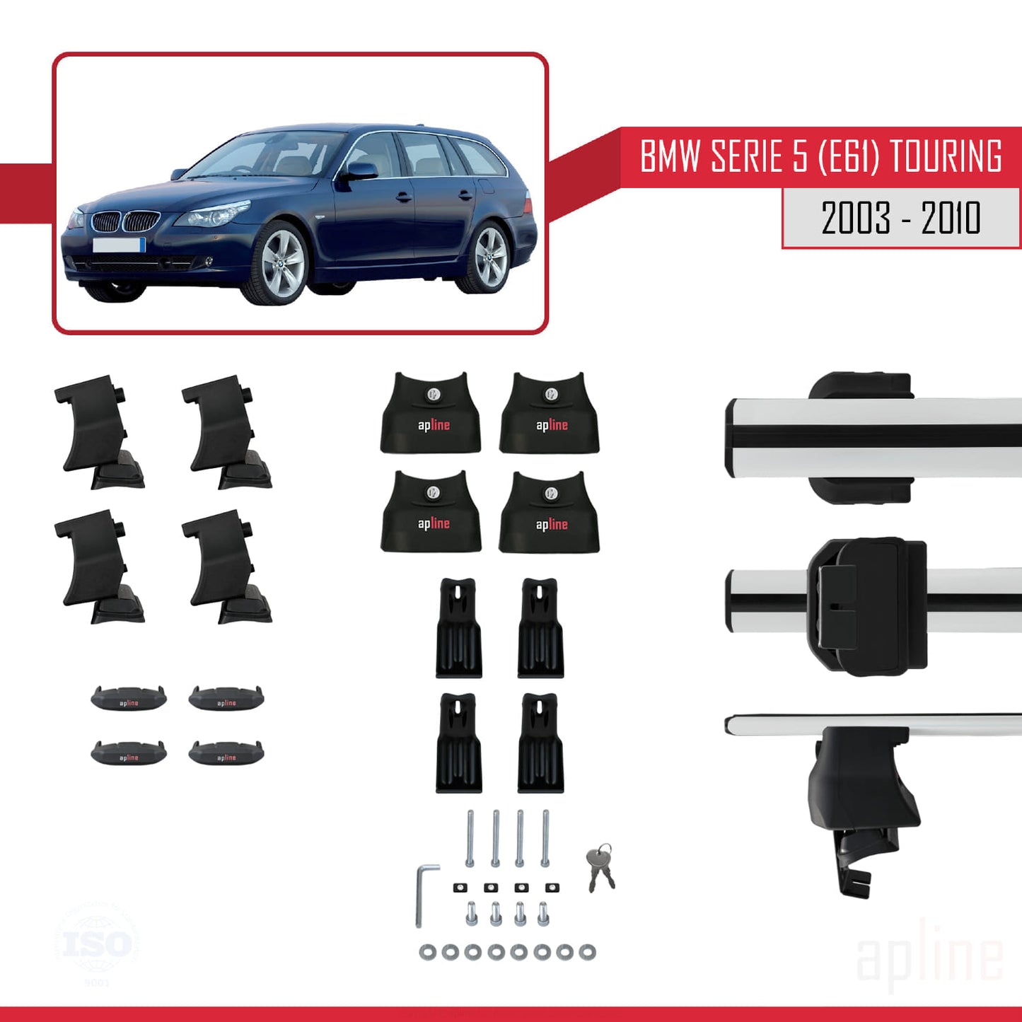 Kompatibel mit BMW 5er (E61) Touring 2004-2010 ACE-4 Dachgepäckträger, graues Aluminium, 2 Querträger