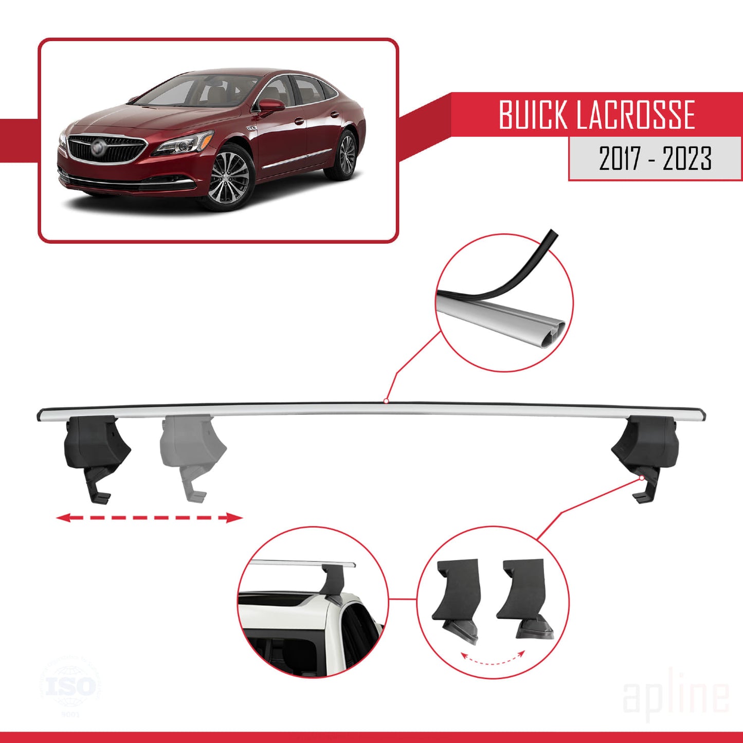 Kompatibel mit Buick LaCrosse 2017-2023 ACE-4 Dachreling Gepäckträger Graues Aluminium 2 Stangen