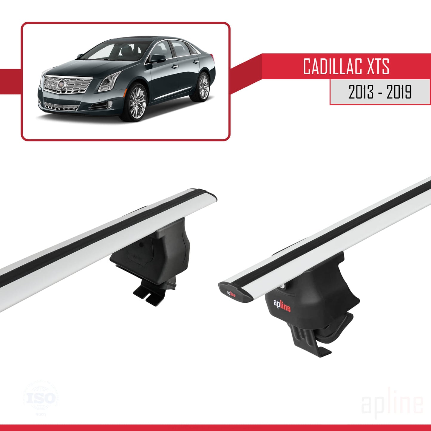 Kompatibel mit Cadillac XTS 2013-2019 ACE-4 Dachgepäckträger, Reling, Gepäckträger, graues Aluminium, 2 Stangen