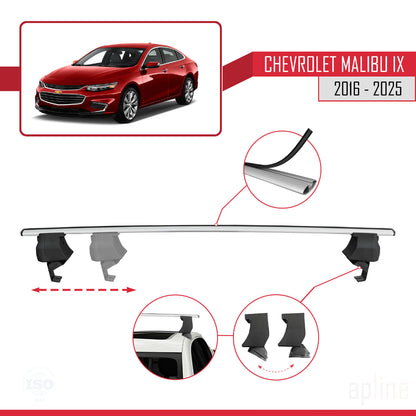 Kompatibel mit Chevrolet Malibu IX 2016-2025 ACE-4 Dachgepäckträger, Reling, Gepäckträger, graues Aluminium, 2 Stangen