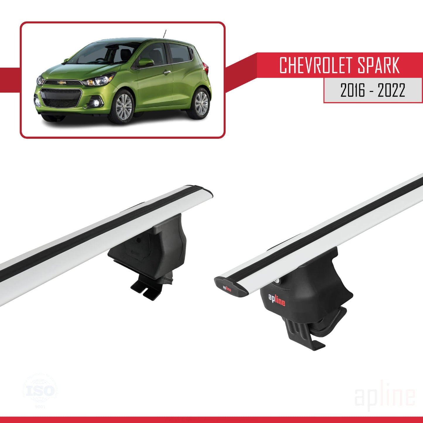 Kompatibel mit Chevrolet Spark (M400) 2016-2022 ACE-4 Dachgepäckträger, Reling, Gepäckträger, graues Aluminium, 2 Stangen