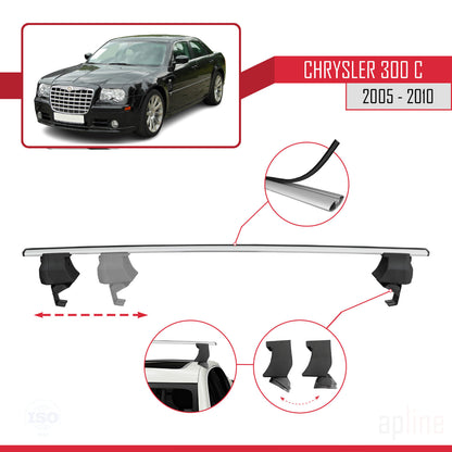 Kompatibel mit Chrysler 300C 2005-2010 ACE-4 Dachgepäckträger, Auto-Reling, Gepäckträger, graues Aluminium, 2 Stangen