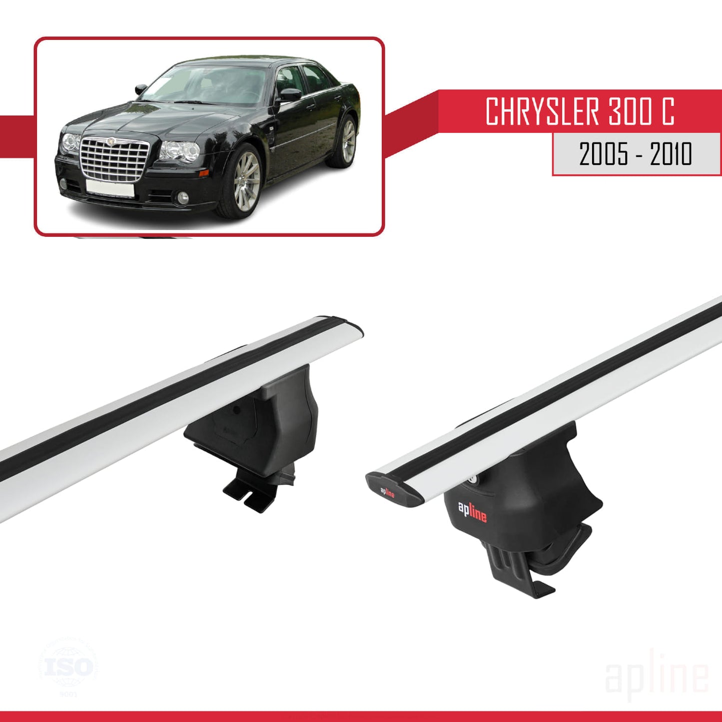 Kompatibel mit Chrysler 300C 2005-2010 ACE-4 Dachgepäckträger, Auto-Reling, Gepäckträger, graues Aluminium, 2 Stangen