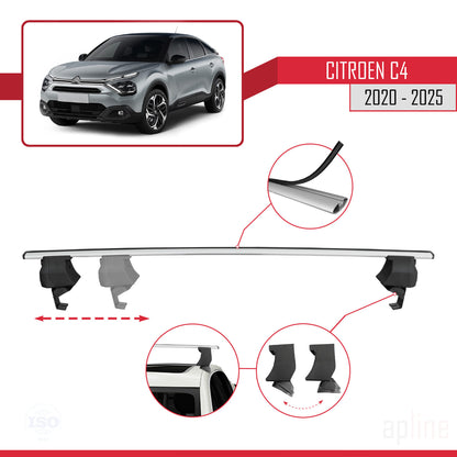 Kompatibel mit Citroen C4 III (C41) 2020-2025 ACE-4 Dachgepäckträger, Reling, Gepäckträger, graues Aluminium, 2 Stangen