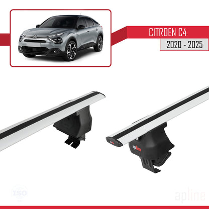 Kompatibel mit Citroen C4 III (C41) 2020-2025 ACE-4 Dachgepäckträger, Reling, Gepäckträger, graues Aluminium, 2 Stangen
