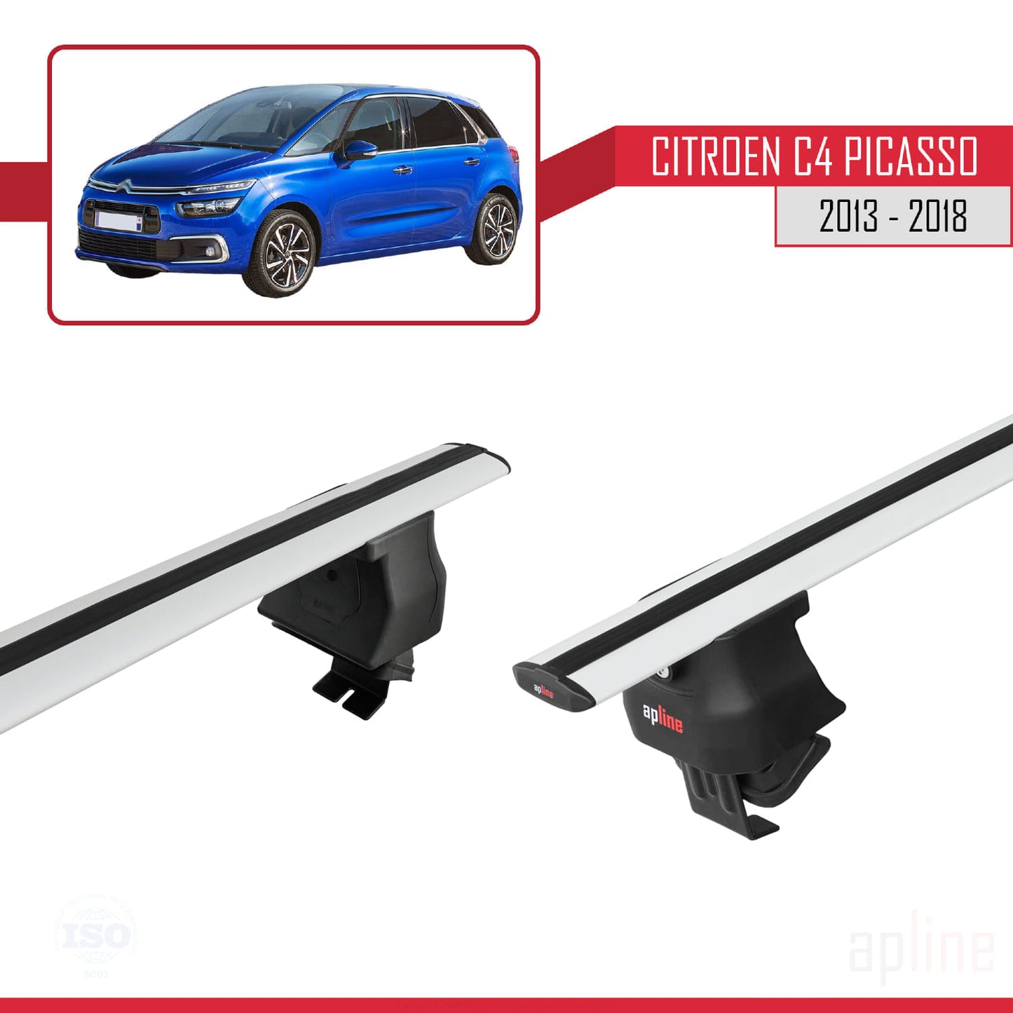 Kompatibel mit Citroen C4 Picasso 2 2013-2018 ACE-4 Dachgepäckträger, Reling, Gepäckträger, graues Aluminium, 2 Stangen