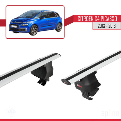 Kompatibel mit Citroen C4 Picasso 2 2013-2018 ACE-4 Dachgepäckträger, Reling, Gepäckträger, graues Aluminium, 2 Stangen
