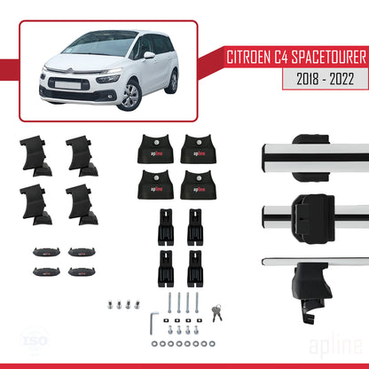 Kompatibel mit Citroen C4 Spacetourer 2018-2022 ACE-4 Dachgepäckträger, Reling, Gepäckträger, graues Aluminium, 2 Stangen