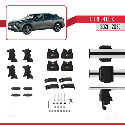 Kompatibel mit Citroen C5 X (E43) 2021-2025 ACE-4 Dachgepäckträger, Reling, Gepäckträger, graues Aluminium, 2 Stangen
