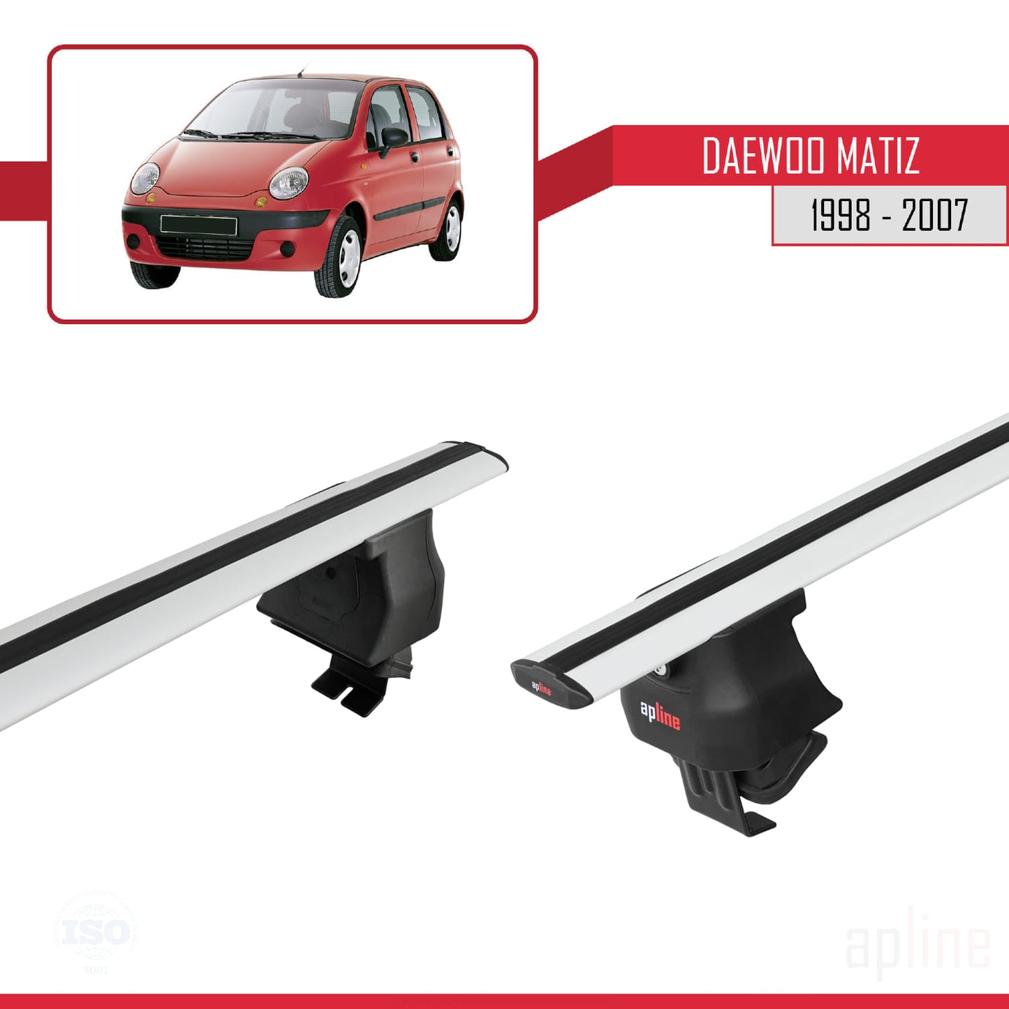 Kompatibel mit Daewoo Matiz 1998-2007 ACE-4 Dachgepäckträger, Reling, Gepäckträger, graues Aluminium, 2 Stangen