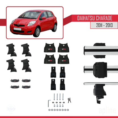Kompatibel mit Daihatsu Charade 2011-2013 ACE-4 Dachgepäckträger, graues Aluminium, 2 Stangen