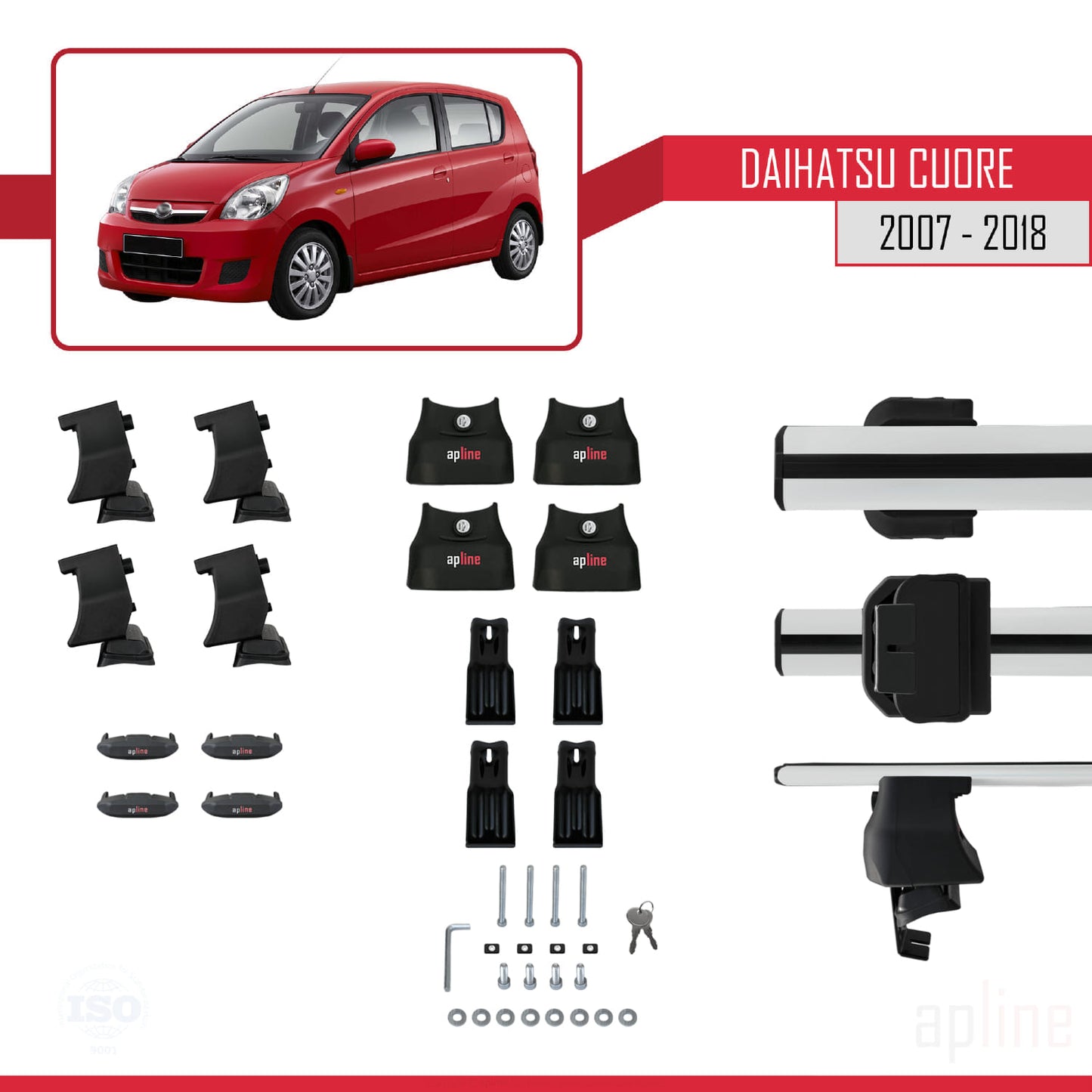 Kompatibel mit Daihatsu Cuore 2007-2018 ACE-4 Dachgepäckträger, Reling, Gepäckträger, graues Aluminium, 2 Stangen
