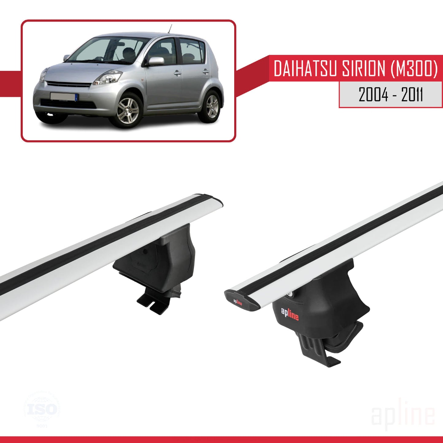 Kompatibel mit Daihatsu Sirion (M300) 2004-2011 ACE-4 Dachgepäckträger, graues Aluminium, 2 Stangen