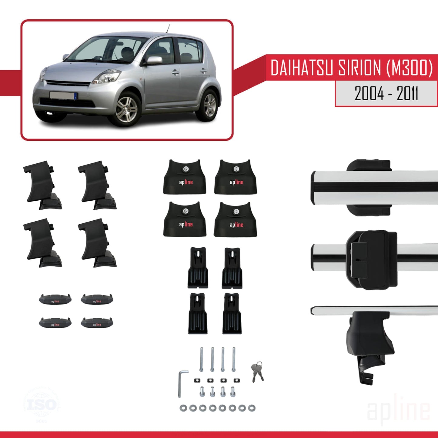 Kompatibel mit Daihatsu Sirion (M300) 2004-2011 ACE-4 Dachgepäckträger, graues Aluminium, 2 Stangen