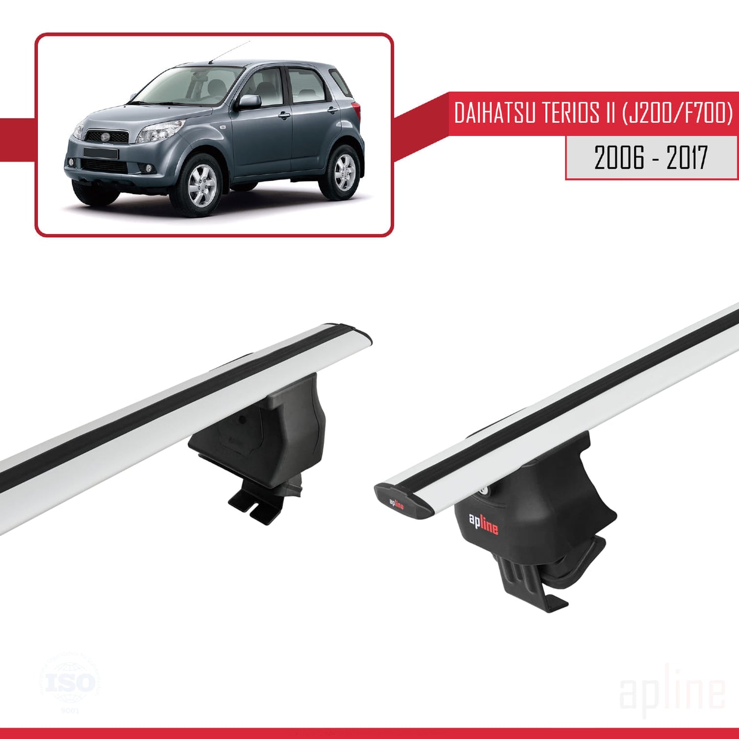 Kompatibel mit Daihatsu Terios 2 (J200/F700) 2006-2017 ACE-4 Dachgepäckträger, graues Aluminium, 2 Stangen
