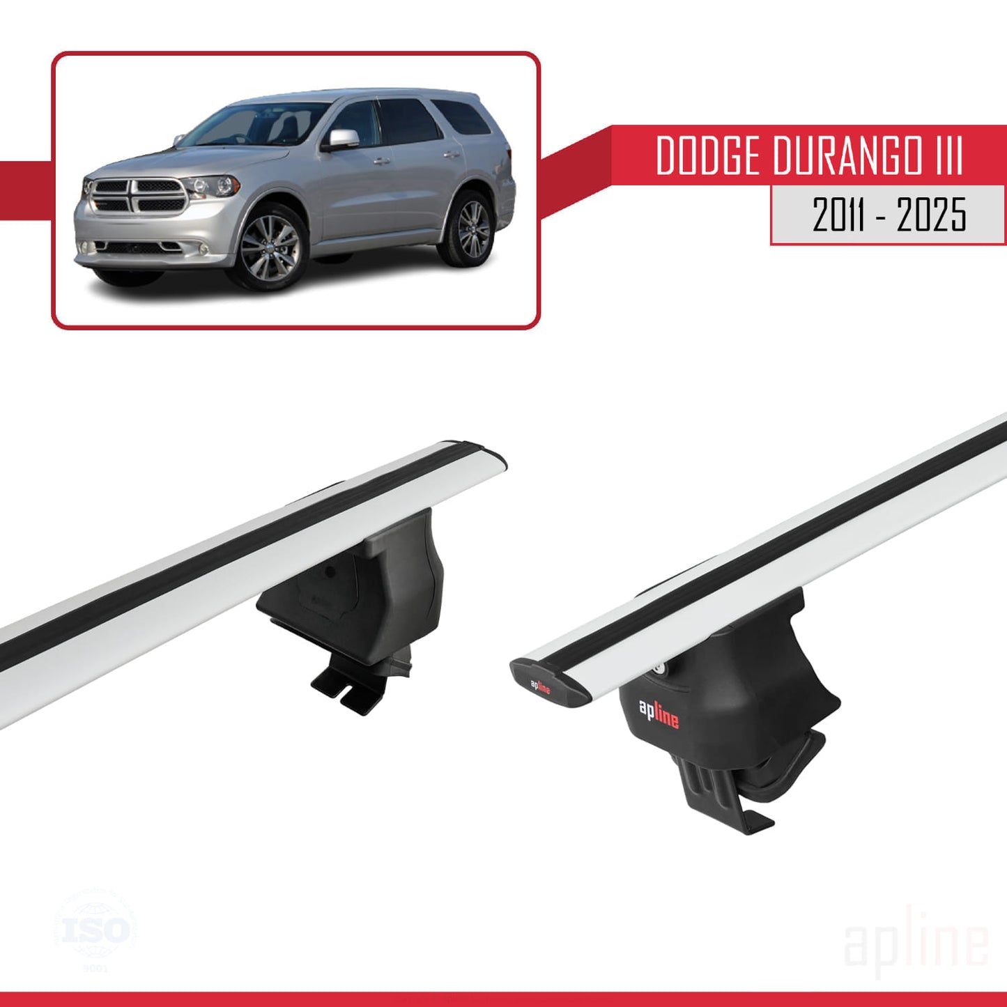 Kompatibel mit Dodge Durango 3 2011-2025 ACE-4 Dachreling Gepäckträger Graues Aluminium 2 Stangen