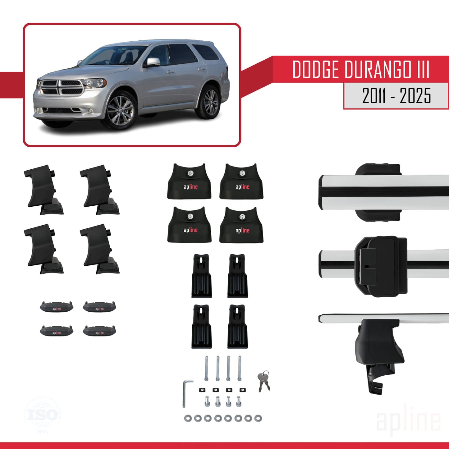 Kompatibel mit Dodge Durango 3 2011-2025 ACE-4 Dachreling Gepäckträger Graues Aluminium 2 Stangen