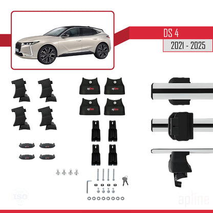Kompatibel mit DS 4 II 2021-2025 ACE-4 Dachgepäckträger, Reling, Gepäckträger, graues Aluminium, 2 Stangen