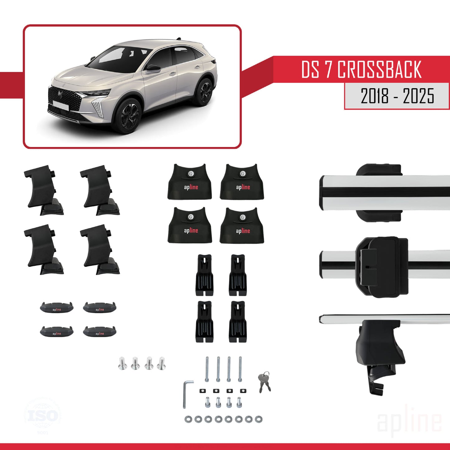 Kompatibel mit DS 7 Crossback 2018-2025 ACE-4 Dachgepäckträger, Reling, Gepäckträger, graues Aluminium, 2 Stangen