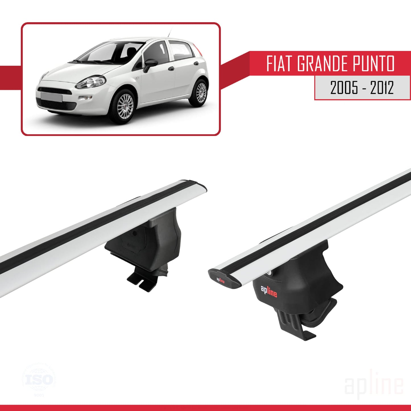 Compatibile con Fiat Grande Punto (199) 2005-2012 ACE-4 Barre Portatutto Portapacchi Auto Alluminio Grigio 2 Barre