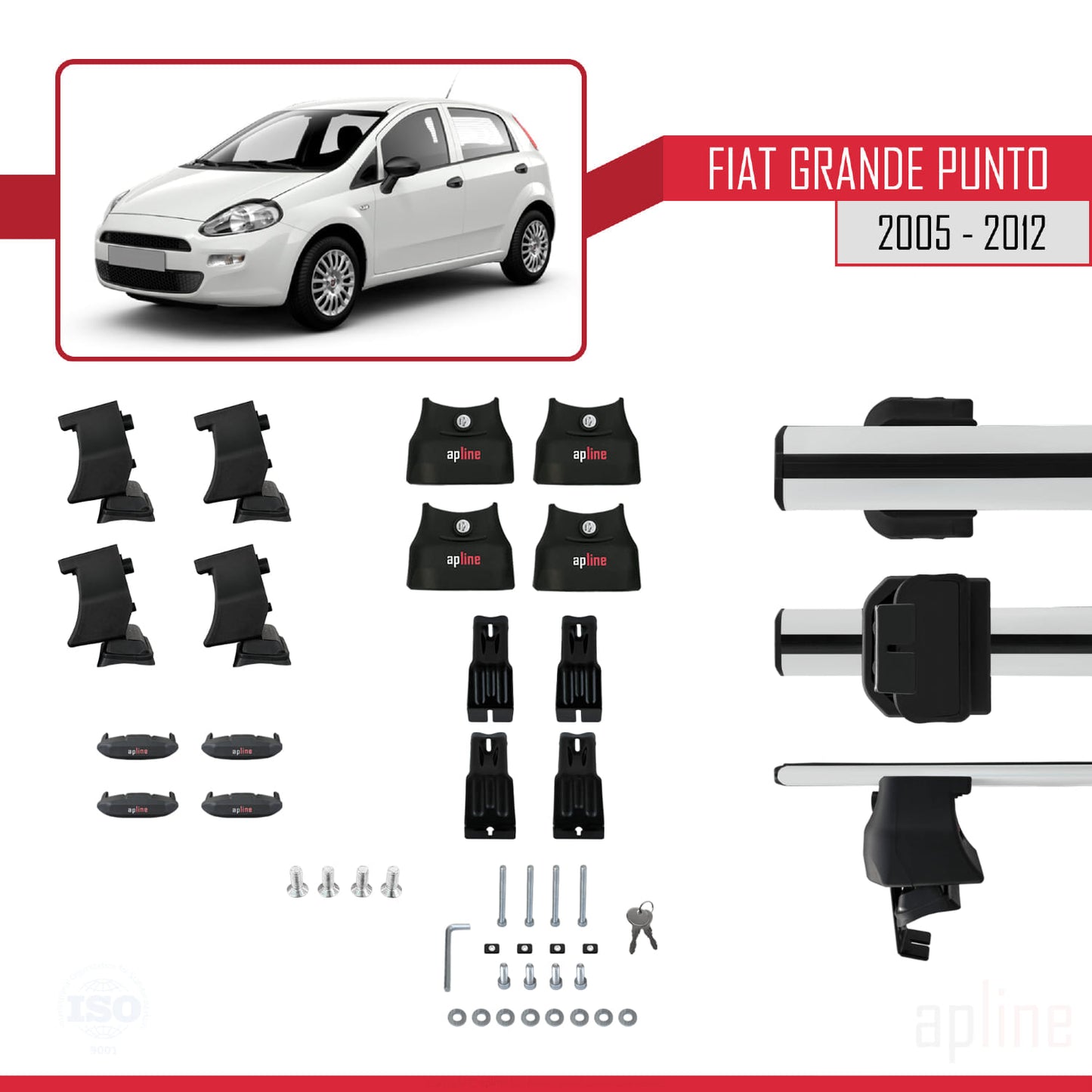 Compatibile con Fiat Grande Punto (199) 2005-2012 ACE-4 Barre Portatutto Portapacchi Auto Alluminio Grigio 2 Barre