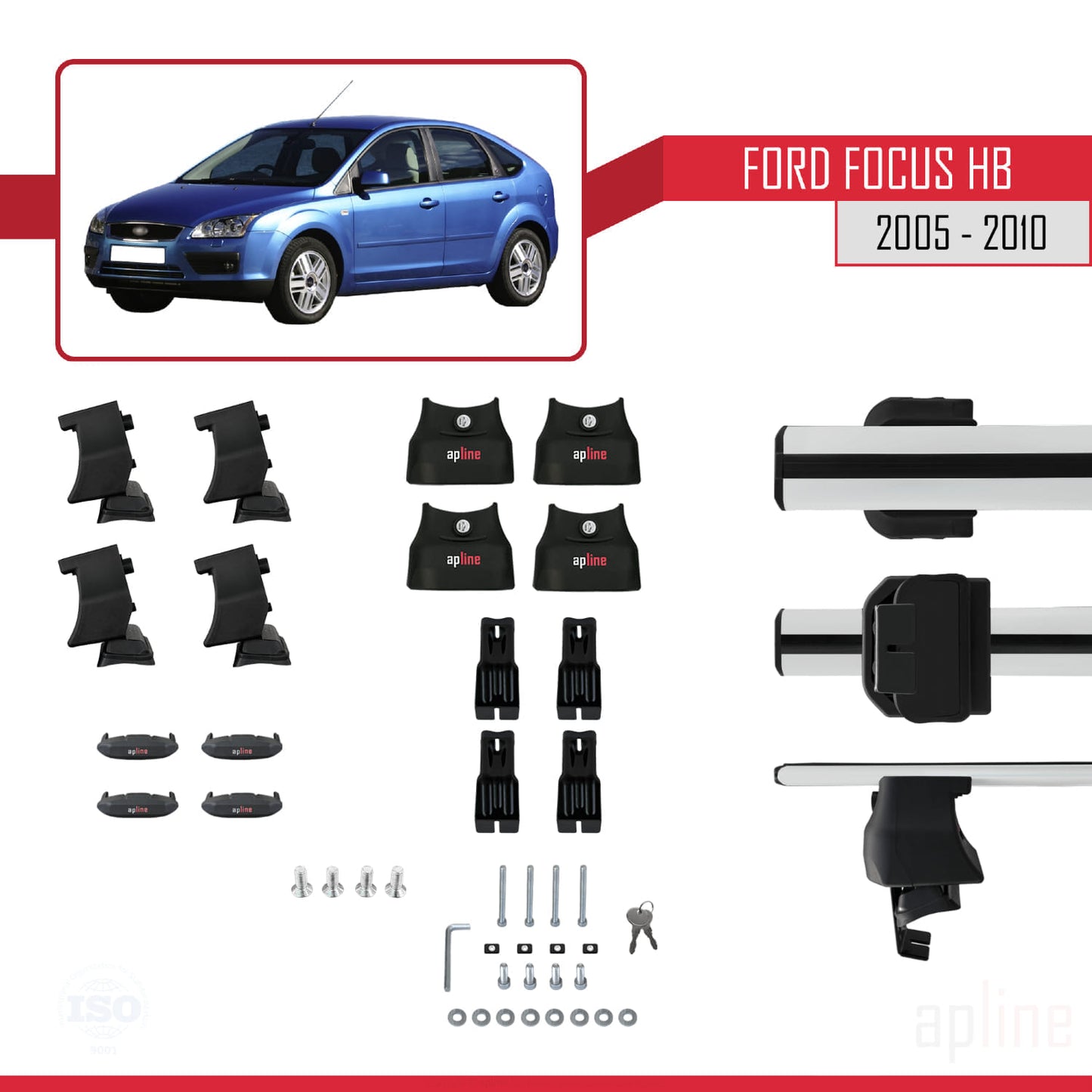 Compatibile con Ford Focus 2 (C307) HB 2005-2010 ACE-4 Barre portatutto per auto Portapacchi Alluminio grigio 2 barre