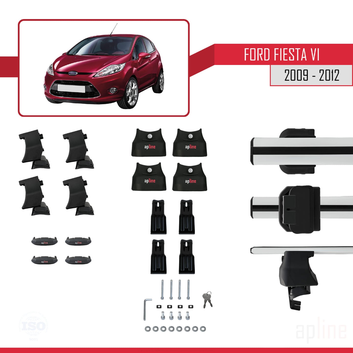 Compatibile con Ford Fiesta 6 Pre-Facelift 2009-2012 ACE-4 Barre portatutto per auto Portapacchi in alluminio grigio 2 barre