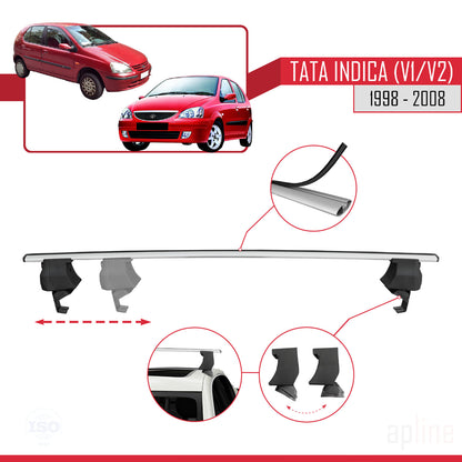 Compatibile con Tata Indica (V1/V2) 1998-2008 ACE-4 Barre Tetto Portapacchi Auto Barre Portatutto Grigo Alluminio 2 Barre