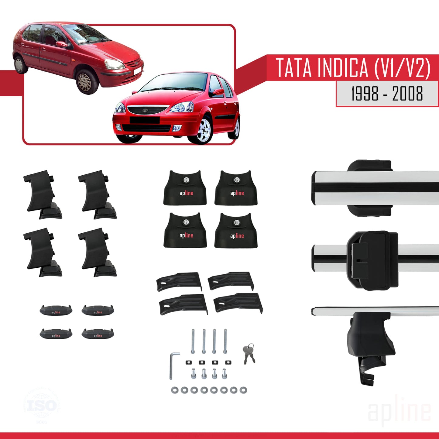 Compatibile con Tata Indica (V1/V2) 1998-2008 ACE-4 Barre Tetto Portapacchi Auto Barre Portatutto Grigo Alluminio 2 Barre