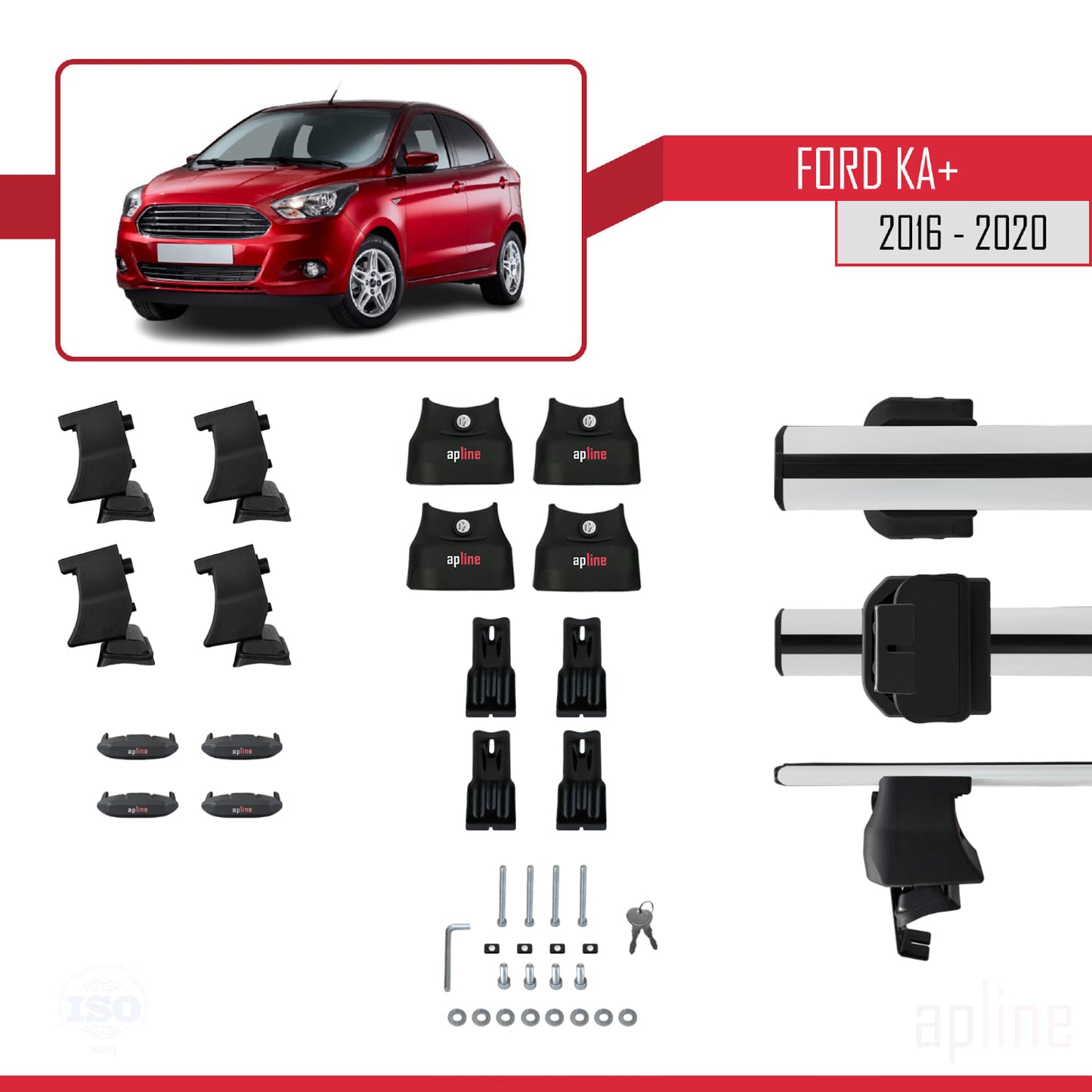 Compatibile con Ford Ka+ 2016-2020 ACE-4 Barre portatutto per auto Portapacchi in alluminio grigio 2 barre