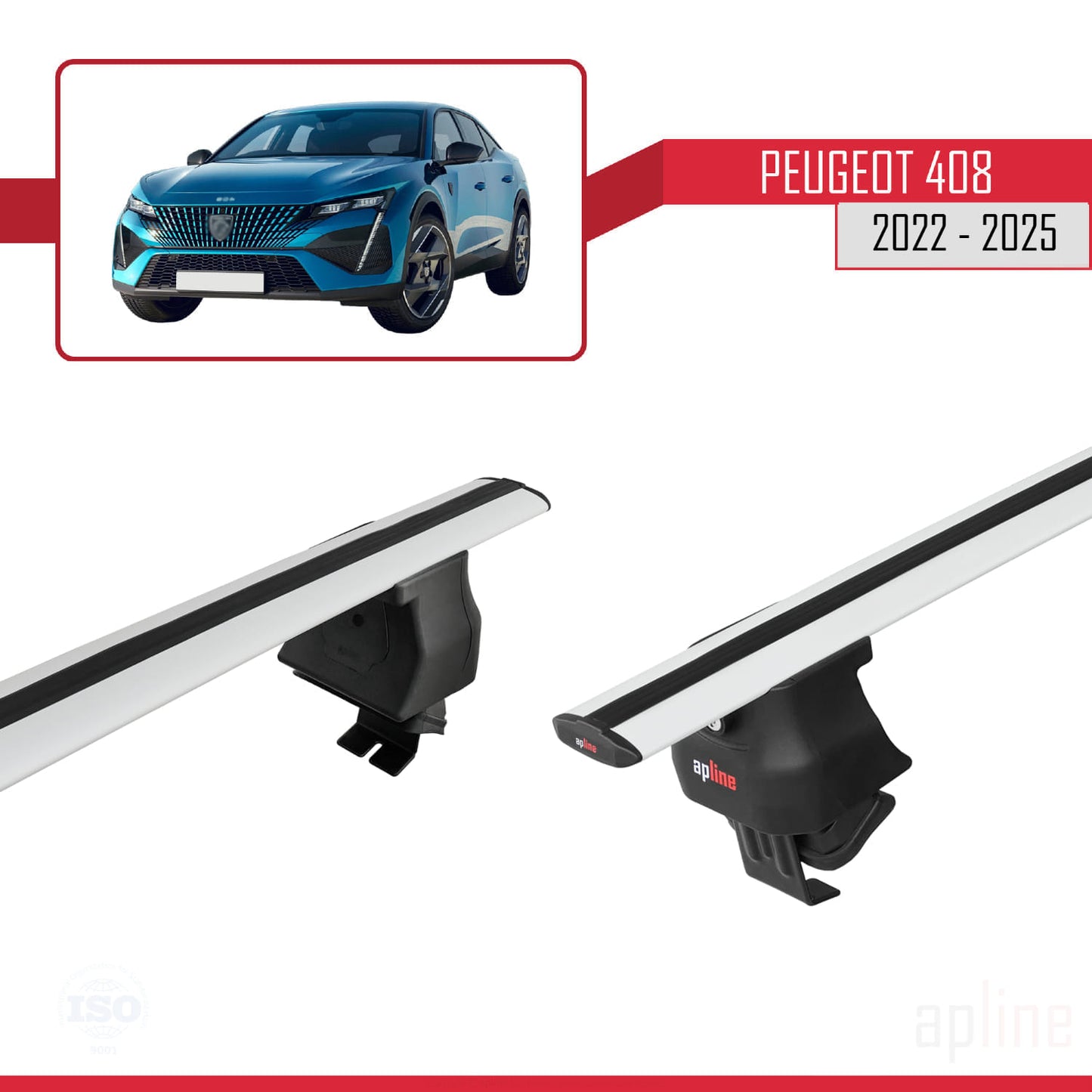 Compatible avec Peugeot 408 (P54) 2022-2025 ACE-4 Barres de Toit Railing Porte-Bagages de Voiture Gris Aluminium 2 Barres