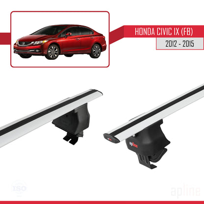 Compatible with Honda Civic 9 (FB) Sedan 2012-2015 ACE-4 Car Roof Rack Cross Bar Grey Aluminium 2 Bars