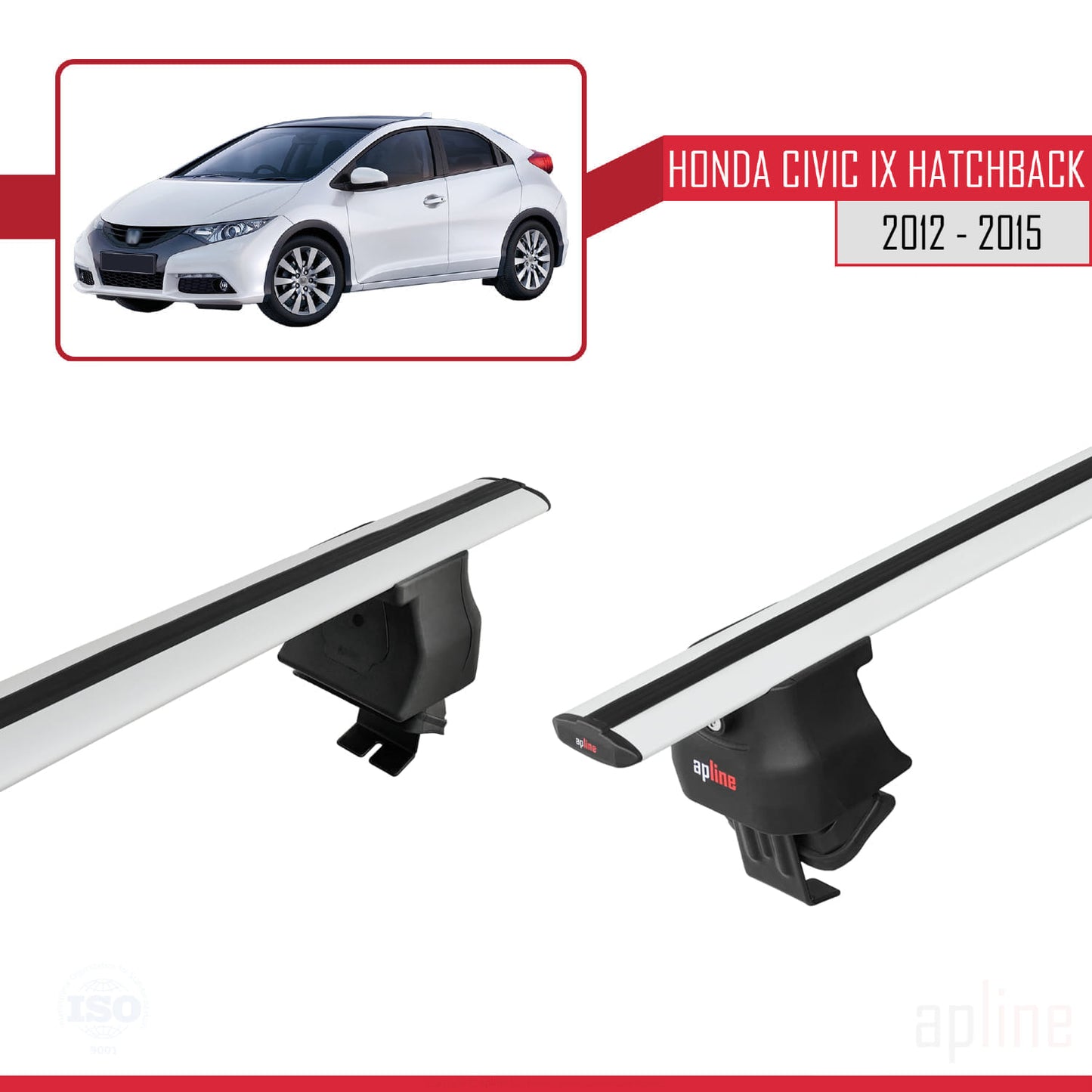 Compatibile con Honda Civic 9 (FK) HB 2012-2015 ACE-4 Barre portatutto per auto Portapacchi in alluminio grigio 2 barre