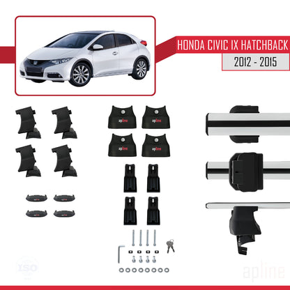 Compatibile con Honda Civic 9 (FK) HB 2012-2015 ACE-4 Barre portatutto per auto Portapacchi in alluminio grigio 2 barre