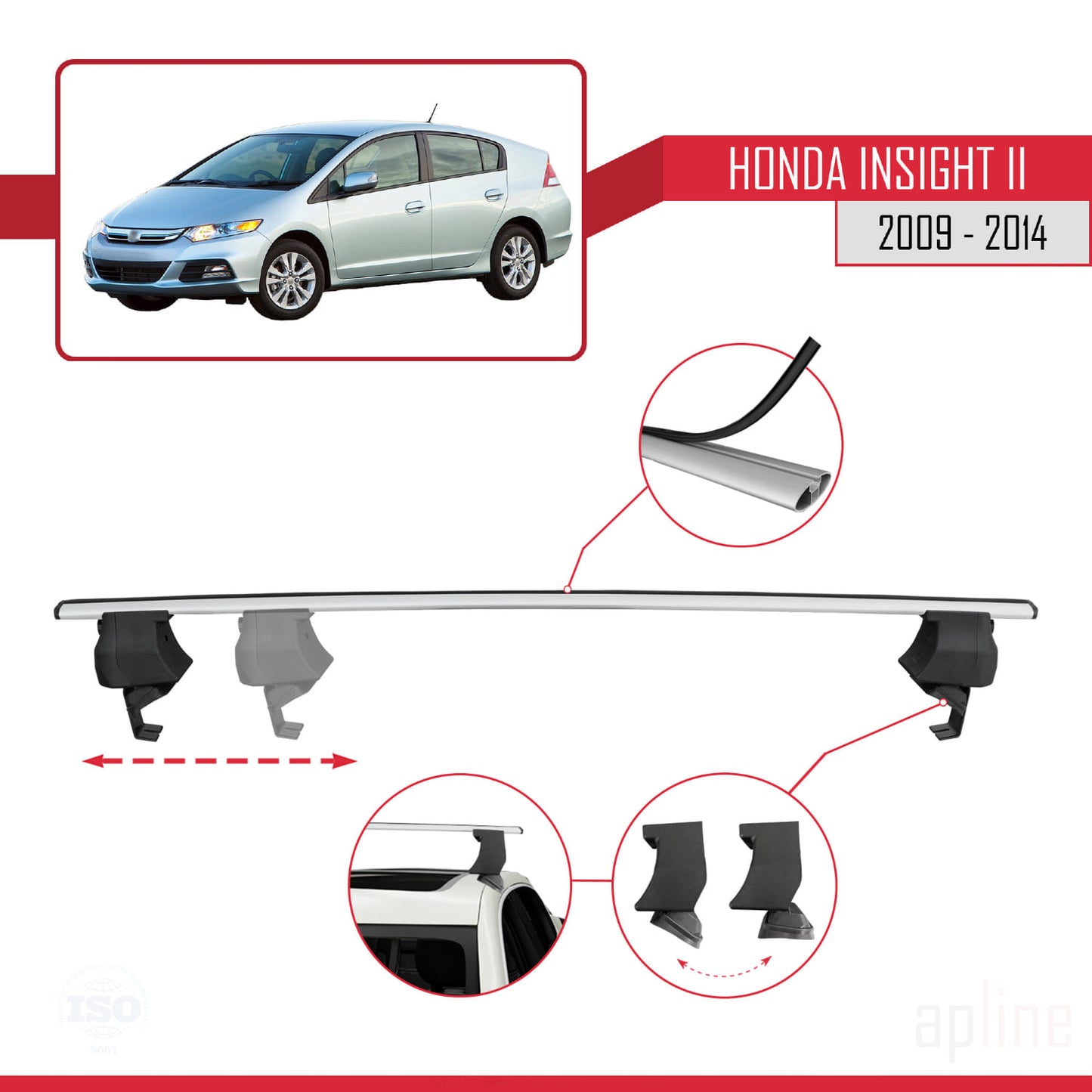 Compatibile con Honda Insight 2 (ZE2) 2009-2014 ACE-4 Barre portatutto per auto Portapacchi in alluminio grigio 2 barre