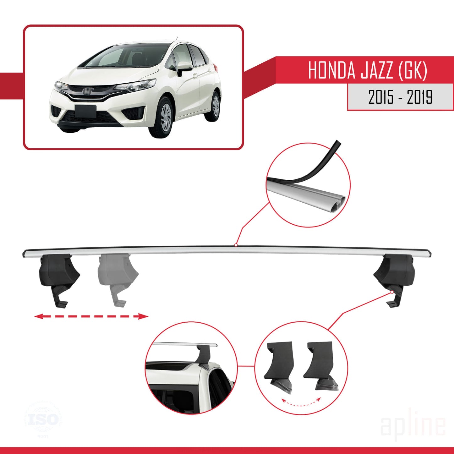 Compatibile con Honda Jazz 3 (GK) 2015-2019 ACE-4 Barre portatutto per auto Portapacchi in alluminio grigio 2 barre