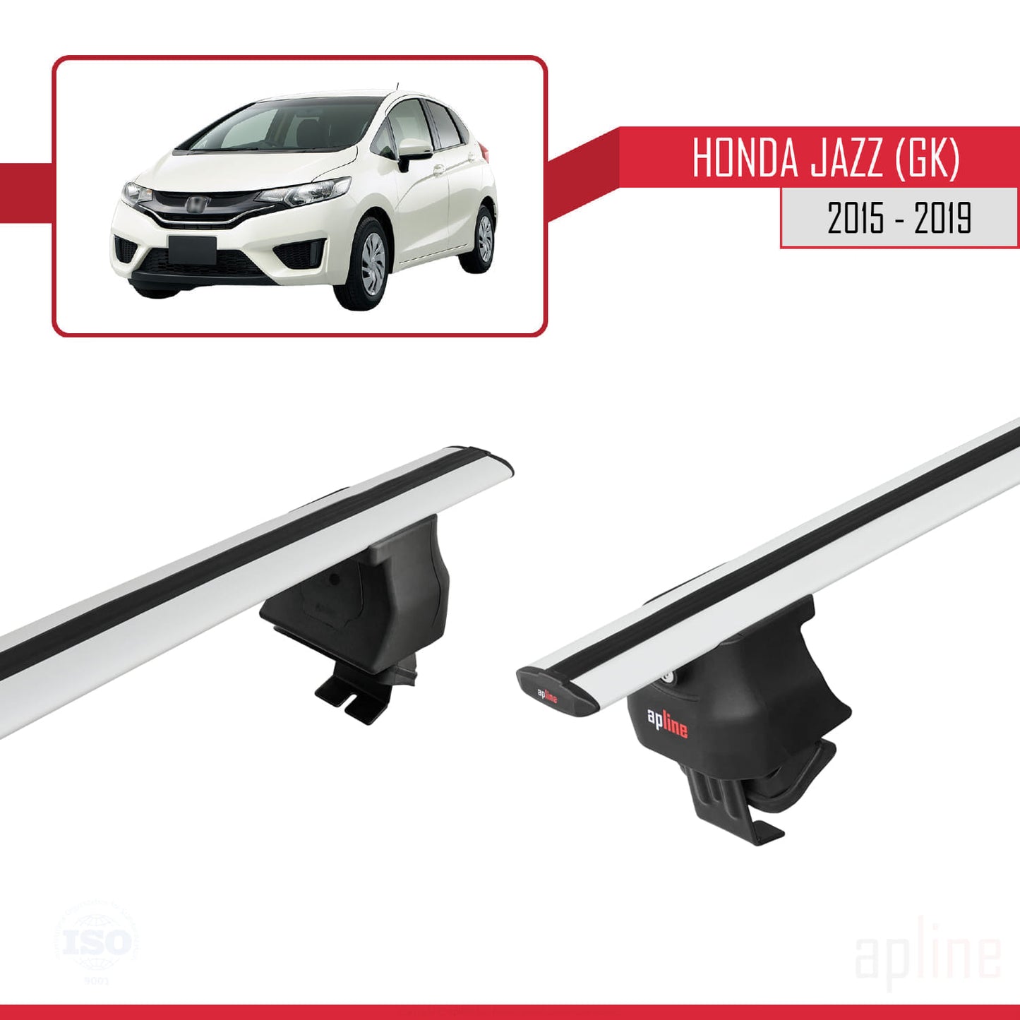 Compatibile con Honda Jazz 3 (GK) 2015-2019 ACE-4 Barre portatutto per auto Portapacchi in alluminio grigio 2 barre