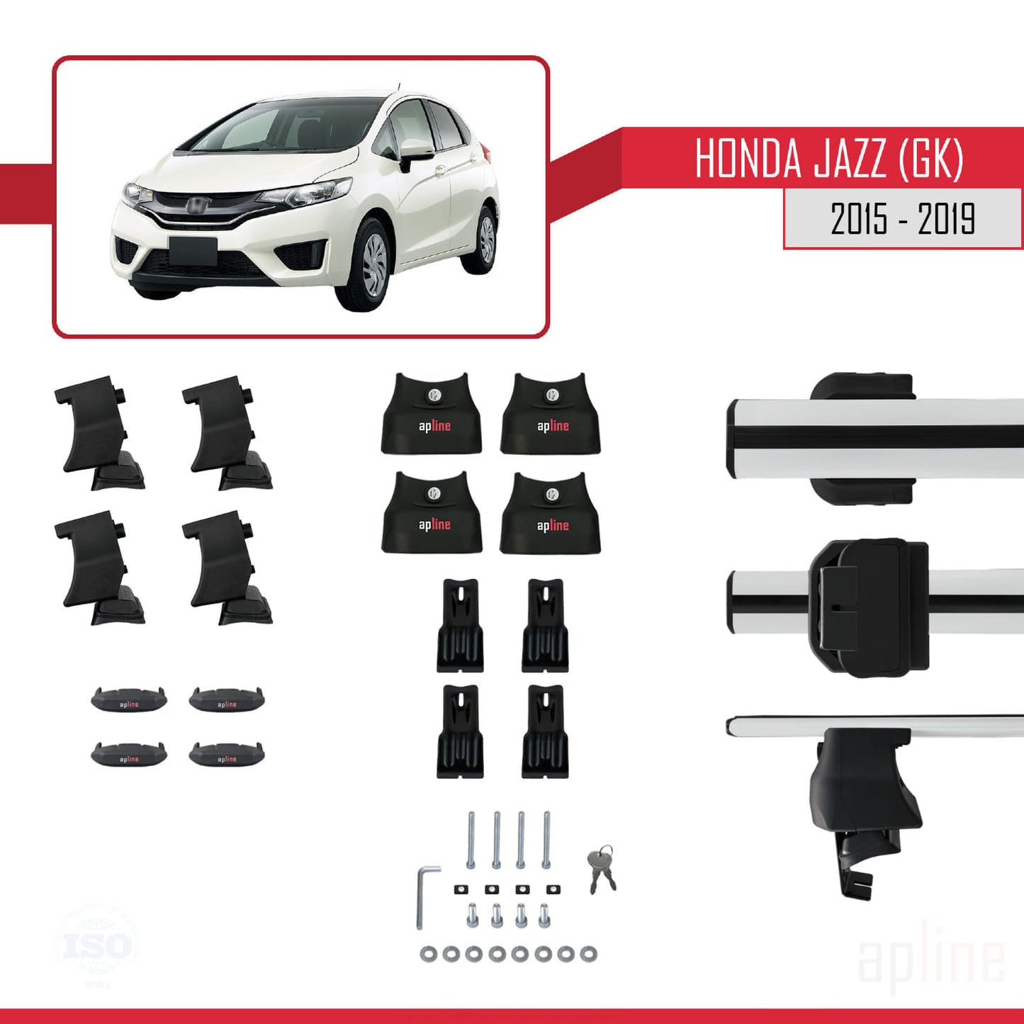 Compatibile con Honda Jazz 3 (GK) 2015-2019 ACE-4 Barre portatutto per auto Portapacchi in alluminio grigio 2 barre