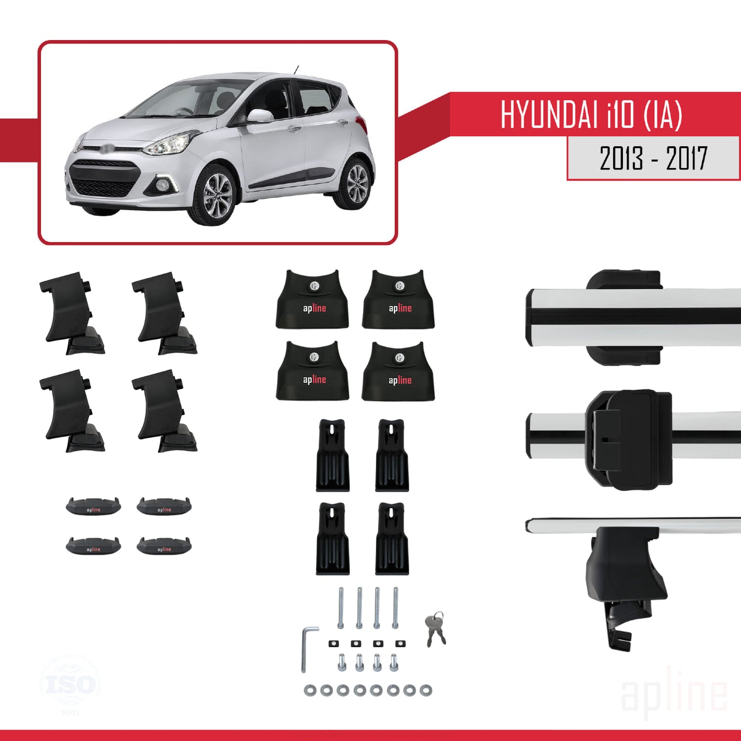 Compatibile con Hyundai i10 II (IA) Pre-Facelift 2013-2017 ACE-4 Barre portatutto per auto Portapacchi in alluminio grigio 2 barre