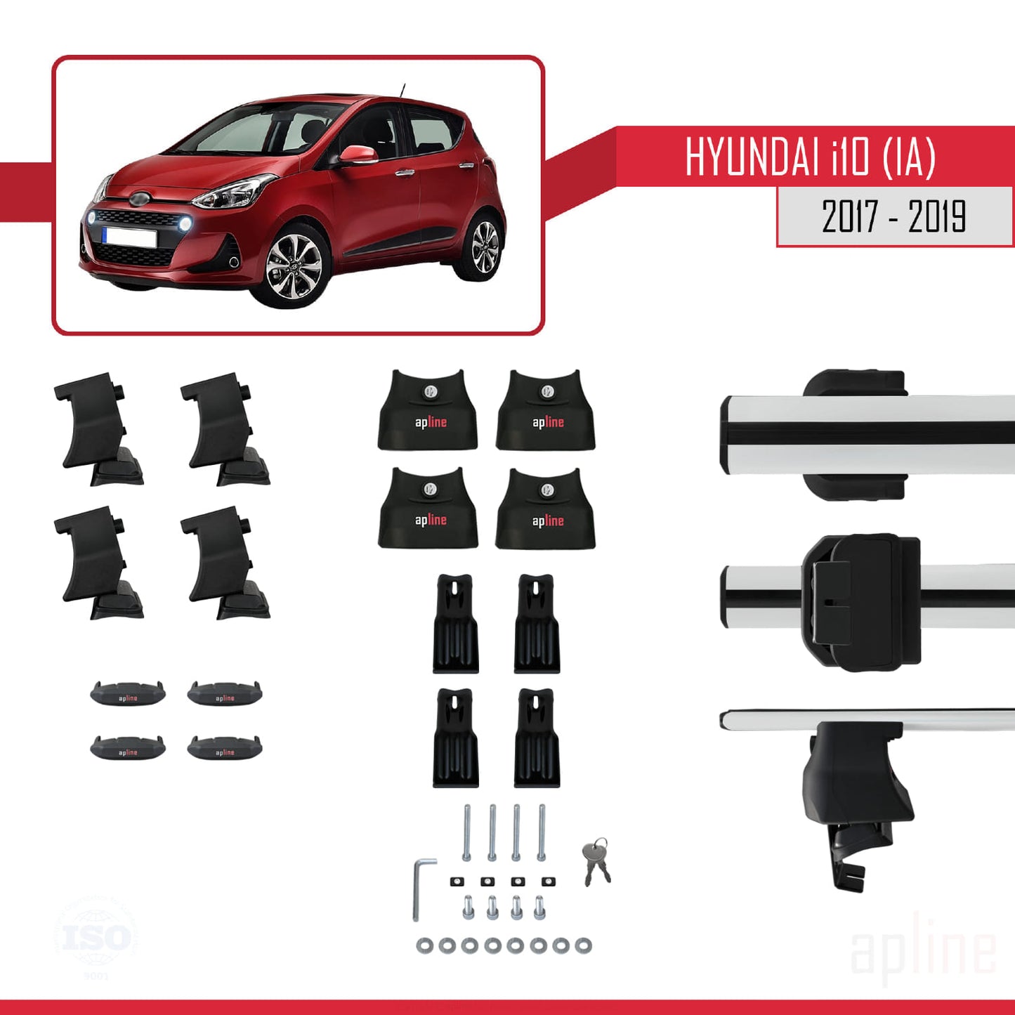 Compatibile con Hyundai i10 II (IA) Post-Facelift 2017-2019 ACE-4 Barre portatutto per auto Portapacchi in alluminio grigio 2 barre