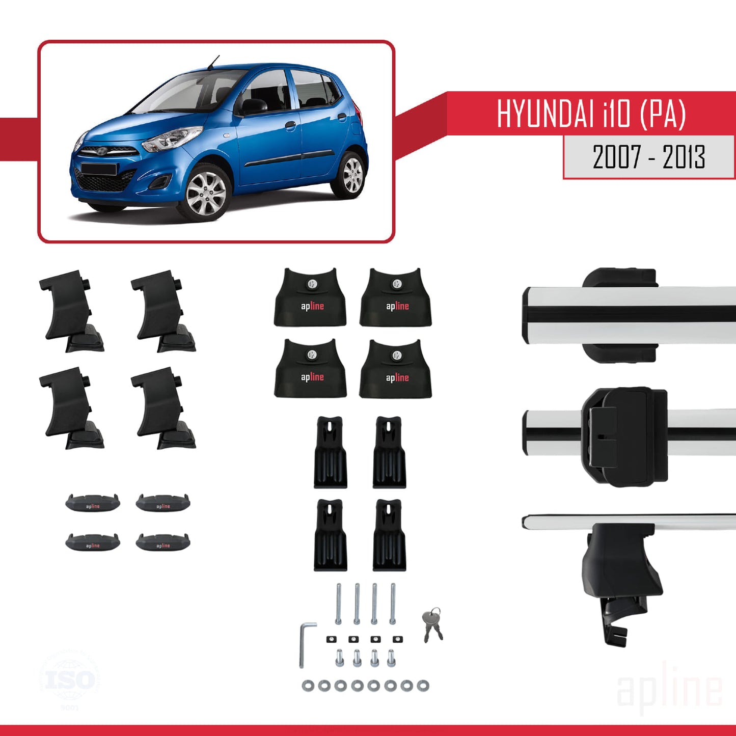 Compatibile con Hyundai i10 (PA) 2007-2013 ACE-4 Barre portatutto per auto Portapacchi in alluminio grigio 2 barre