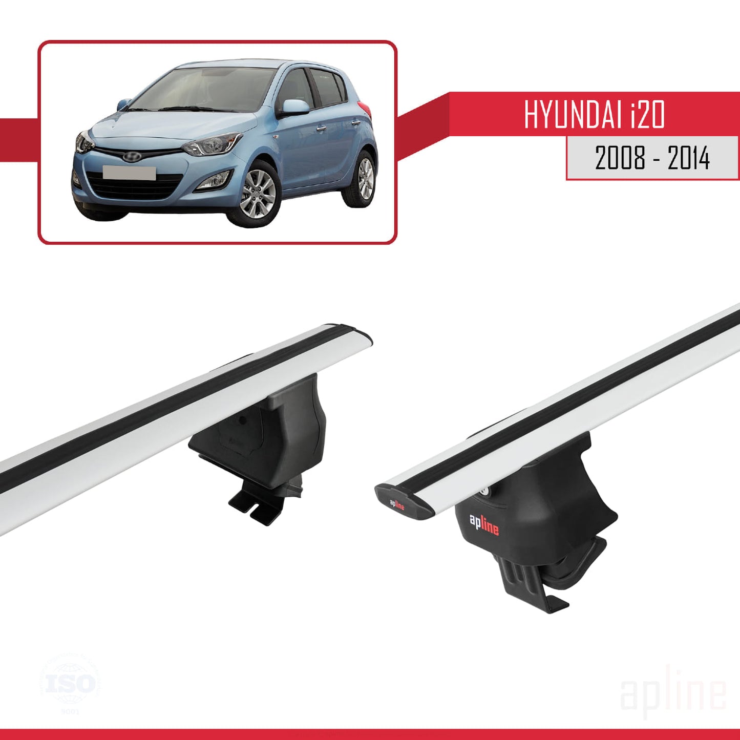 Compatibile con Hyundai i20 (PB) 2008-2014 ACE-4 Barre portatutto per auto Portapacchi Alluminio grigio 2 barre