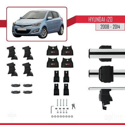 Compatibile con Hyundai i20 (PB) 2008-2014 ACE-4 Barre portatutto per auto Portapacchi Alluminio grigio 2 barre