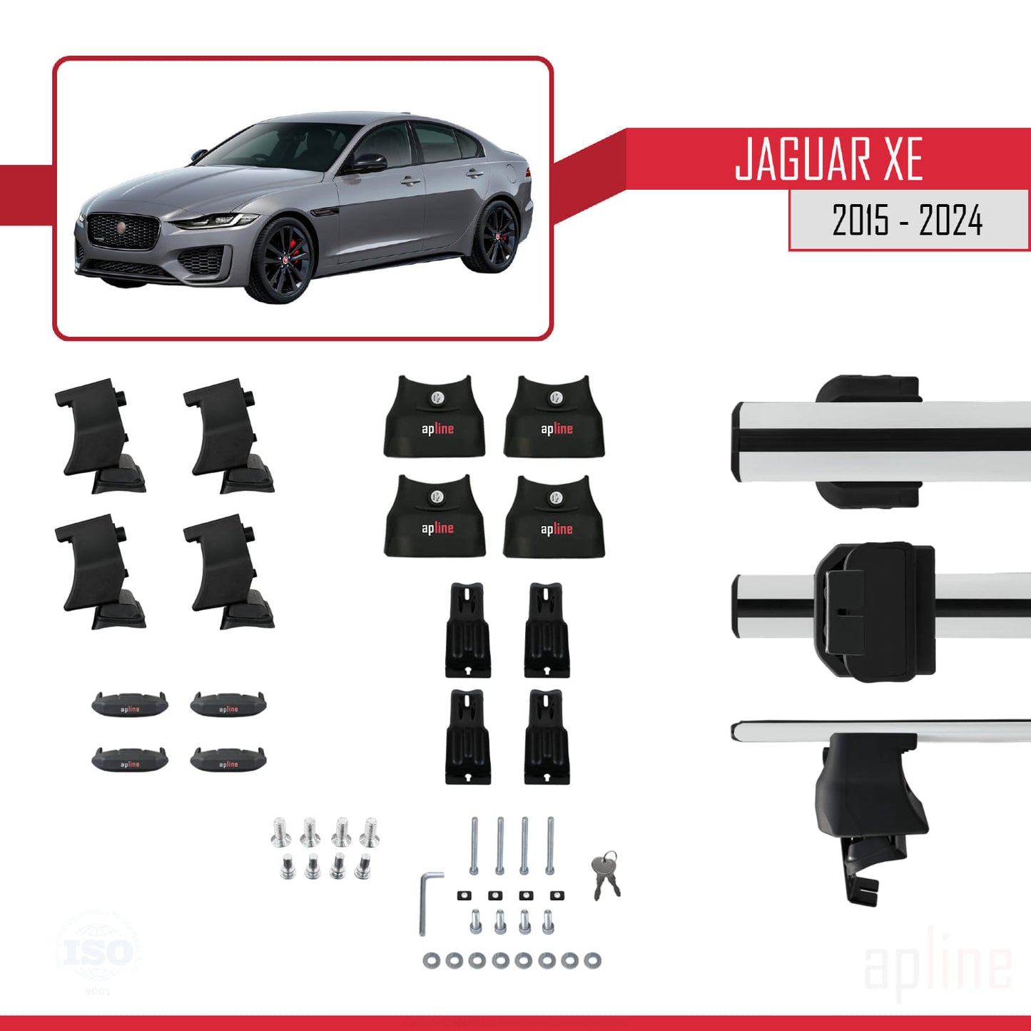 Compatibile con Jaguar XE (X760) 2015-2024 ACE-4 Barre Tetto Portapacchi Auto Barre Portatutto Grigo Alluminio 2 Barre