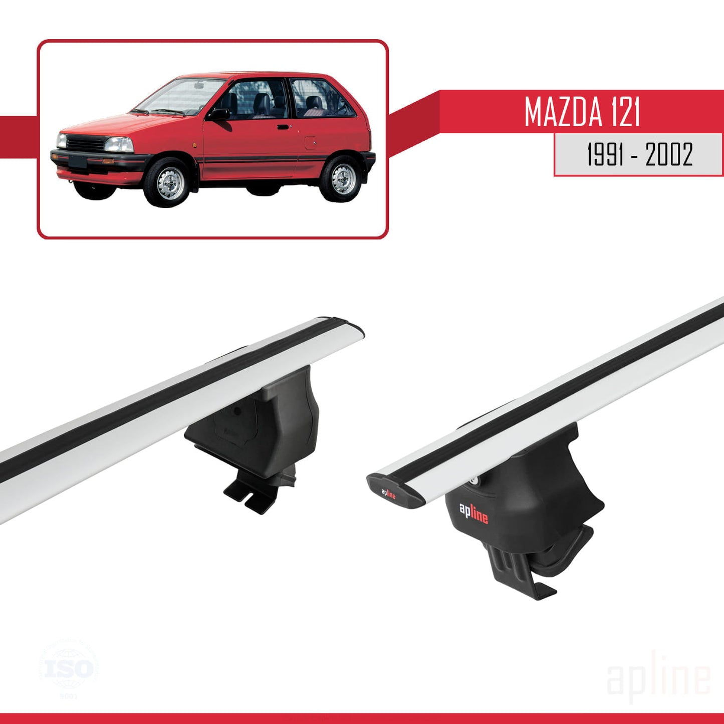 Compatible with Mazda 121 1991-2002 ACE-4 Car Roof Rack Cross Bar Grey Aluminium 2 Bars